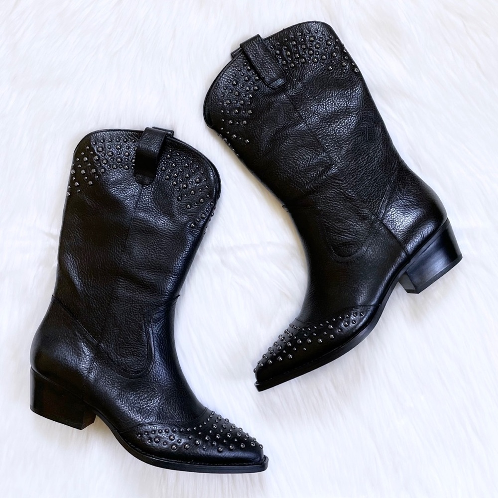Botkier Tammy Studded Black Leather Western Boots - Picture 9 of 9